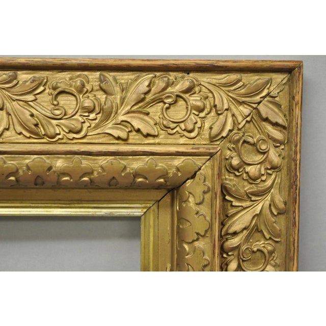 Wood Antique Victorian Gold Gilt Oak Wood Leafy Scroll Deep Picture Frame 32.5 X 26.5 For Sale - Image 7 of 18