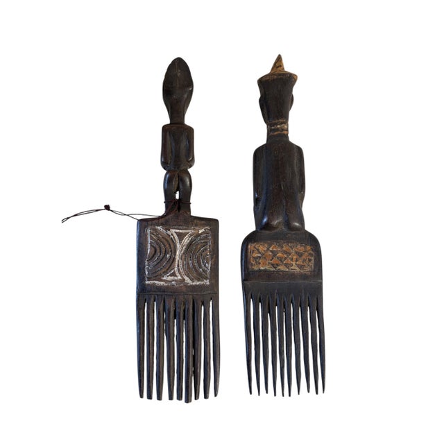 African Vintage Hemba Wedding Combs W/ Couple Figures Congo S/2 10" H For Sale - Image 3 of 5