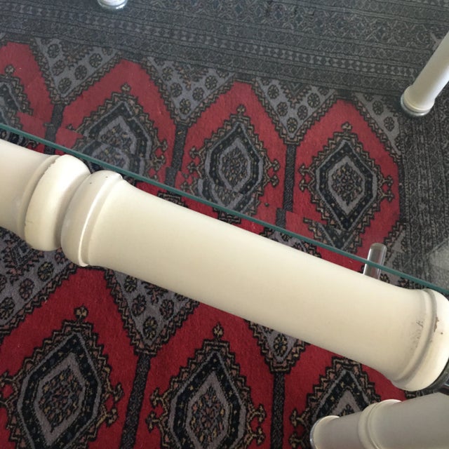 1970s 1970s Hollywood Regency Bamboo Styled Turned Wood & Chrome Corner Side Table For Sale - Image 5 of 10