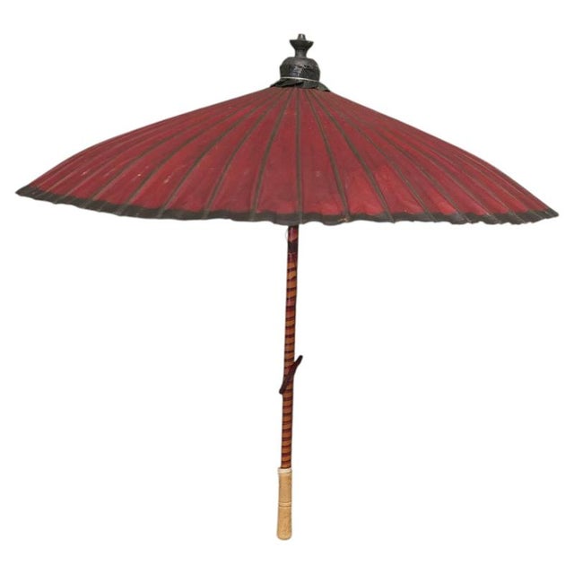 Brown Vintage Art Deco Painted Bamboo Parasol, 1920 For Sale - Image 8 of 8