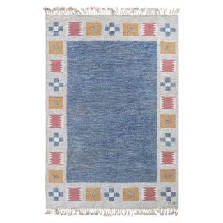 Doris Leslie Blau Vintage Swedish Flat Woven Rug by Bitte Ahlgren For Sale