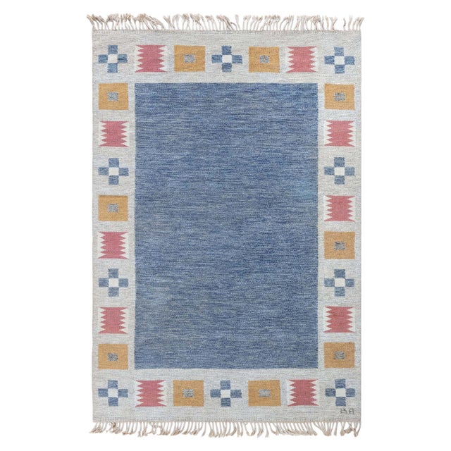 Doris Leslie Blau Vintage Swedish Flat Woven Rug by Bitte Ahlgren For Sale