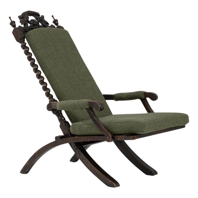 1900s French Wooden Folding Armchair with Upholstered Cushions For Sale