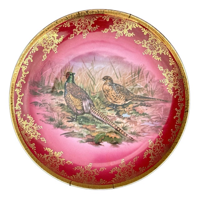 Vintage STW Bavaria West Germany Rubin Red & Gold Pheasant Game Decorative Wall Plate, Marked For Sale