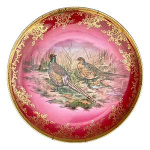 Vintage STW Bavaria West Germany Rubin Red & Gold Pheasant Game Decorative Wall Plate, Marked