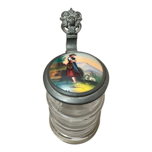 Antique Hand Painted Porcelain Glass Pewter German Lidded Beer Stein Mug