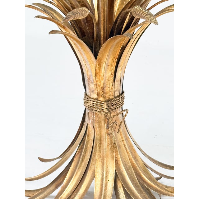 Brass Italian Wheat Sheaf Low Table of Gilt Metal With Round Top of Glass For Sale - Image 8 of 9