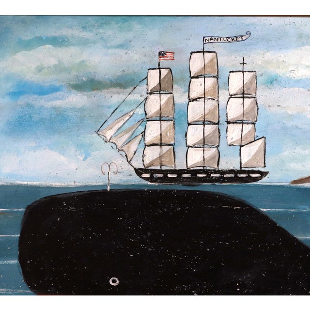 Melinda Kirkpatrick Folk Art Painting of a Whale and Ship, “Whale at Harbor” For Sale In Philadelphia - Image 6 of 10