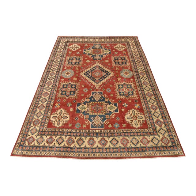 Kazak Rug 11′ X 14’9” Red Wool Tribal Hand-Knotted Oriental Carpet For Sale