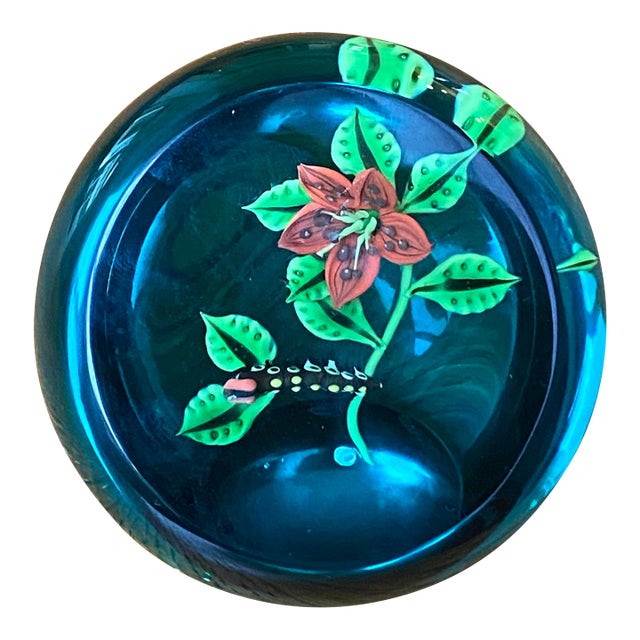 William Manson Caithness Aqua Glass Paperweight (Scotland) For Sale