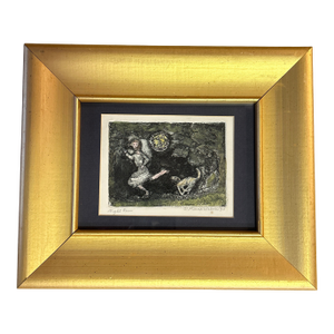 1990’s Original Dog Chasing Girl Etching by Marcia Wilson “Night Run”