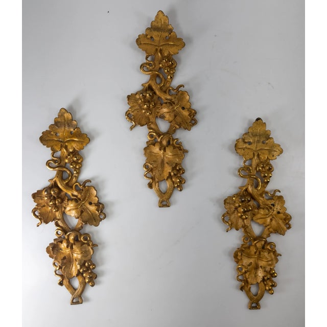 Metal 19th Century Group of 3 Gilt Bronze Architectural Furniture Accents With Grape Motif For Sale - Image 7 of 11
