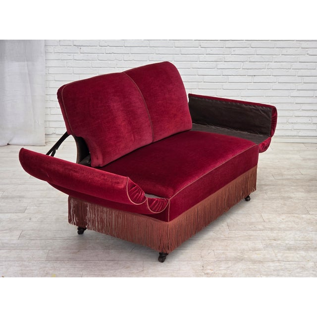 Danish 2-Seater Drop Arm and Back Sofa in Cherry-Red Velour, 1950s For Sale - Image 12 of 18