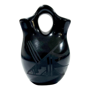 1990s Santa Clara Pueblo Blackware Pottery Wedding Vase - Signed Kinlicheni