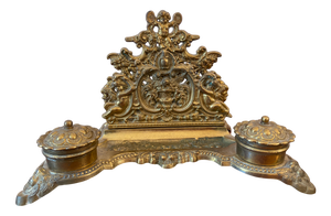 Brass Double Inkwell Letter Holder with Putti, Cherubs, and Angels, France, 1900s, 1890s