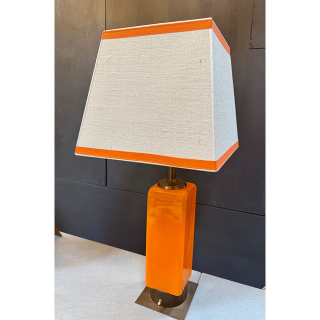 Paint Stilnovo Orange Enamel Table Lamp With Custom Shade, Italy, 1970s For Sale - Image 7 of 8