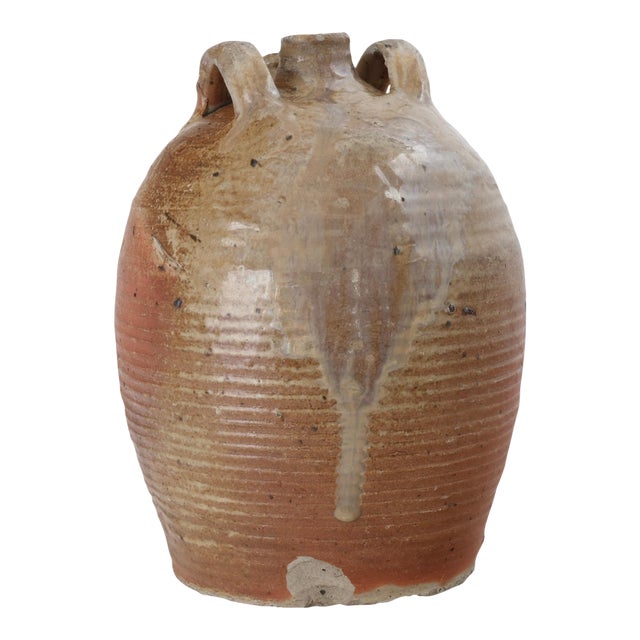 Antique French Glazed Terracotta Olive Oil Jug For Sale