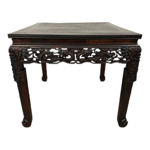 Early 20th Century Extraordinary Antique Carved Hardwood Dragon Square Dining Table