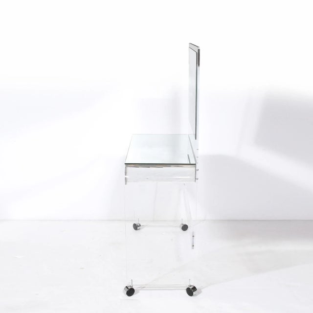 Transparent 1970s Modernist Vanity Table in Lucite & Mirrored Glass For Sale - Image 8 of 10