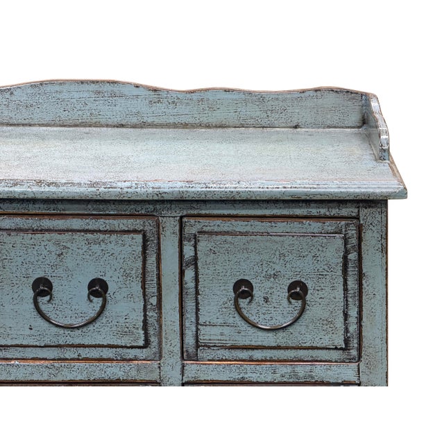 Distressed Pale Blue Curved Legs 6 Drawers Dresser Credenza Side Table For Sale - Image 13 of 16
