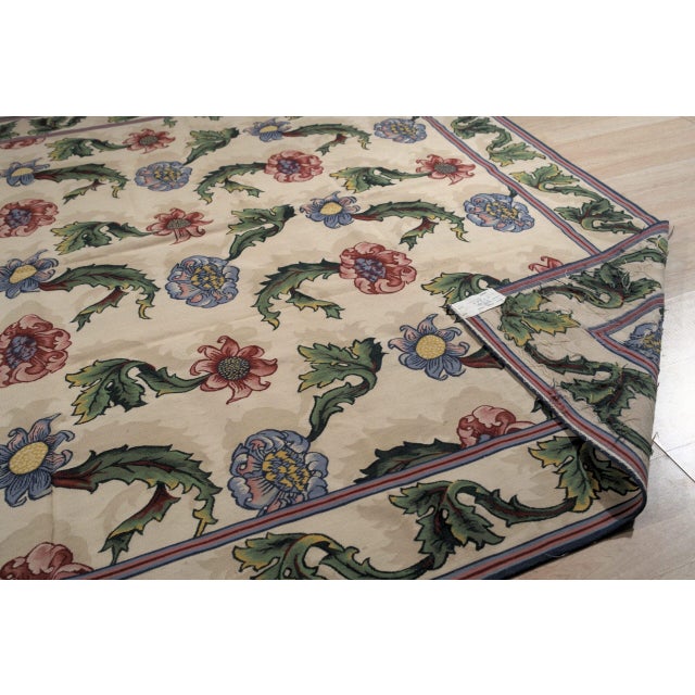 Textile 9x12 Vintage Aubusson Flat Weave Wool Rug, Ivory Garden Blossom For Sale - Image 7 of 12