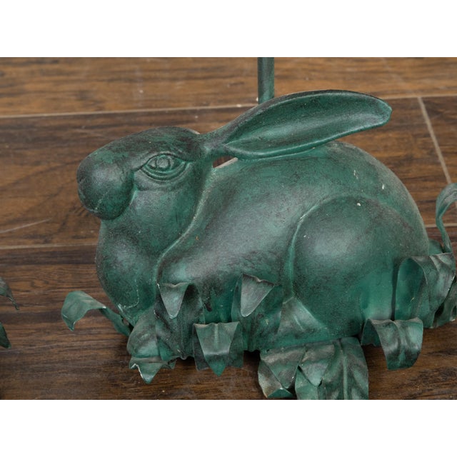 Pair of Vintage American Midcentury Iron Rabbit Candle Holders with Green Patina For Sale - Image 10 of 11