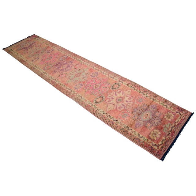 Textile Hand-Made Turkish Runner Rug . Soft Colors Low PileTribal Herki - 2′10″ × 12′8″ For Sale - Image 7 of 12