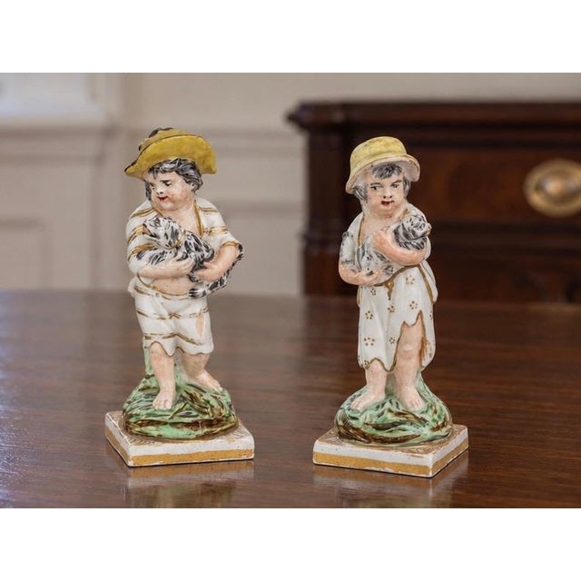 Ceramic Antique Early 19th Century English Porcelain Figures - Boy With Dog and Girl With Cat - A Pair For Sale - Image 7 of 15