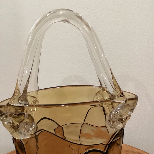 Vintage Late 20th Century Art Deco Glass Handbag Vase Murano Style