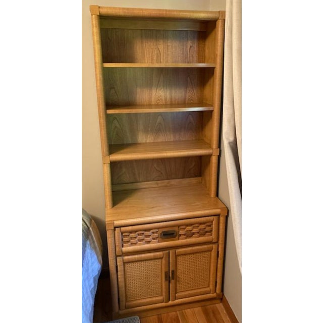 1970s 1978 Dixie Wicker Weave Wooden Bookcase For Sale - Image 5 of 5