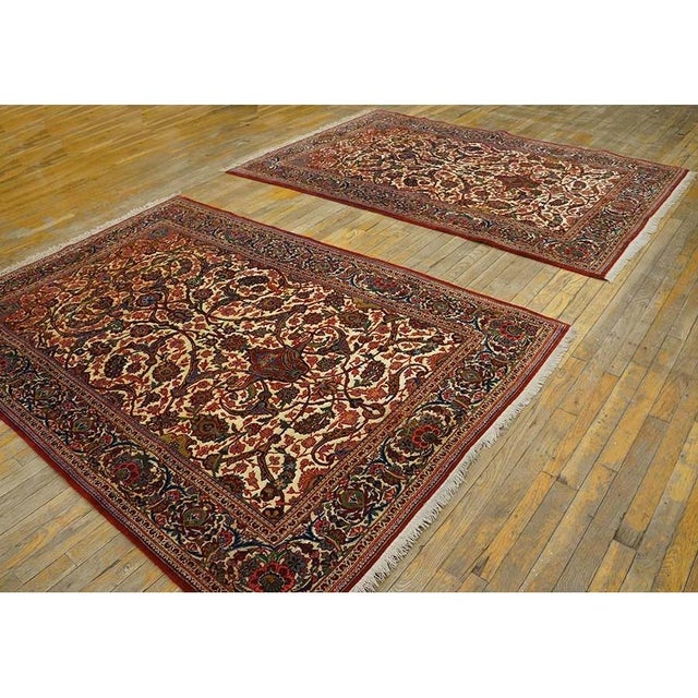 Traditional 1920s Scatter Pair of Beige Field Floral Antique Kashan Knotted Wool Carpet Rug For Sale - Image 3 of 10