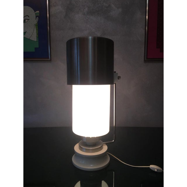Italian Opaline Glass and Aluminum Table Lamp, 1960s For Sale - Image 6 of 11