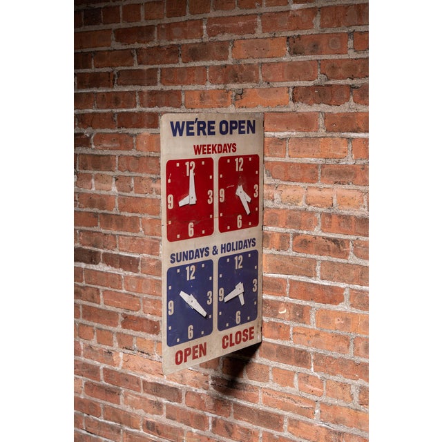 Vintage Open/Close Adjustable Clock Face Flange Business Sign For Sale - Image 4 of 12