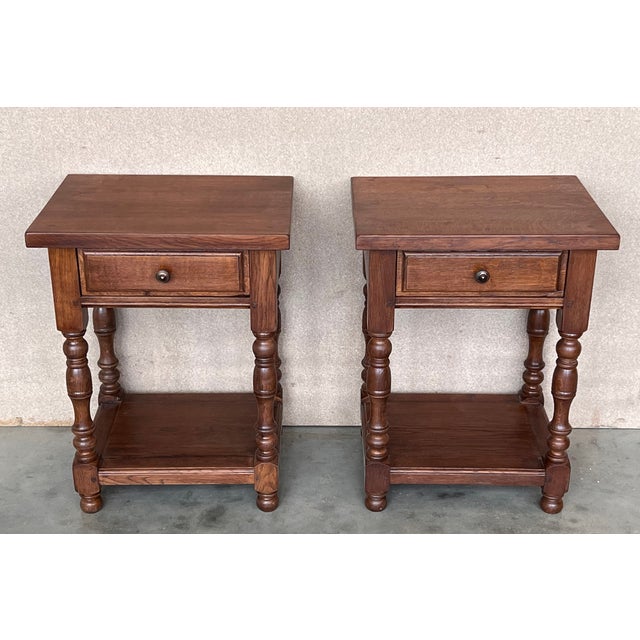 20th Century Pair of Solid Carved French Nightstands With Low Shelve For Sale In Miami - Image 6 of 9