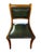 Classic English chair with a solid wood frame and deep green leather seat and back, finished with brass nailhead trim....