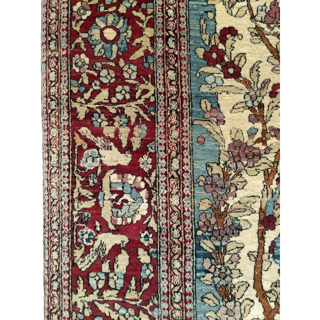 Persian Vintage Persian Tehran Area Rug, Hand-Knotted Wool & Silk, Tree of Life Pattern, Ivory & Burgundy, 5x7 For Sale - Image 3 of 6