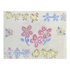 1930s Helen Malta Chicks and Flowers Painting