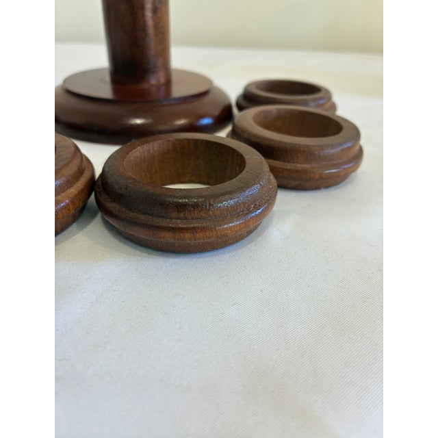 Vintage Wooden Napkin Rings With Stacked Holder, Set of 7 For Sale In Oklahoma City - Image 6 of 8