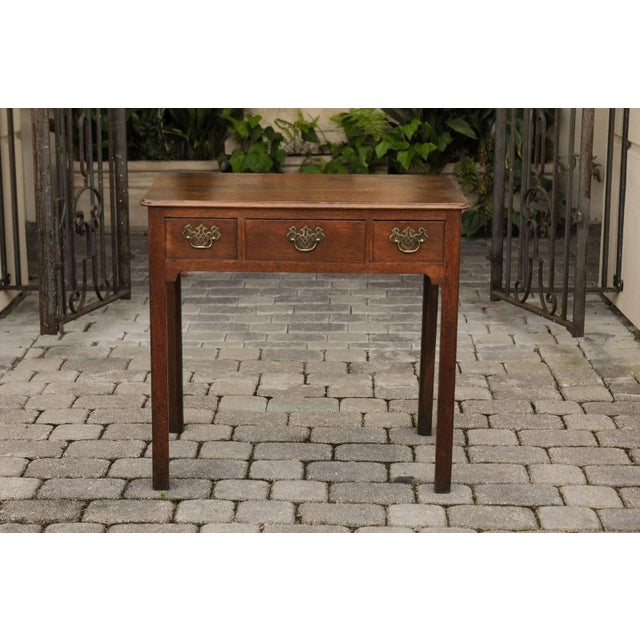 English 1780s Georgian Oak Side Table with Marlborough Legs and Chinoiserie For Sale - Image 4 of 11