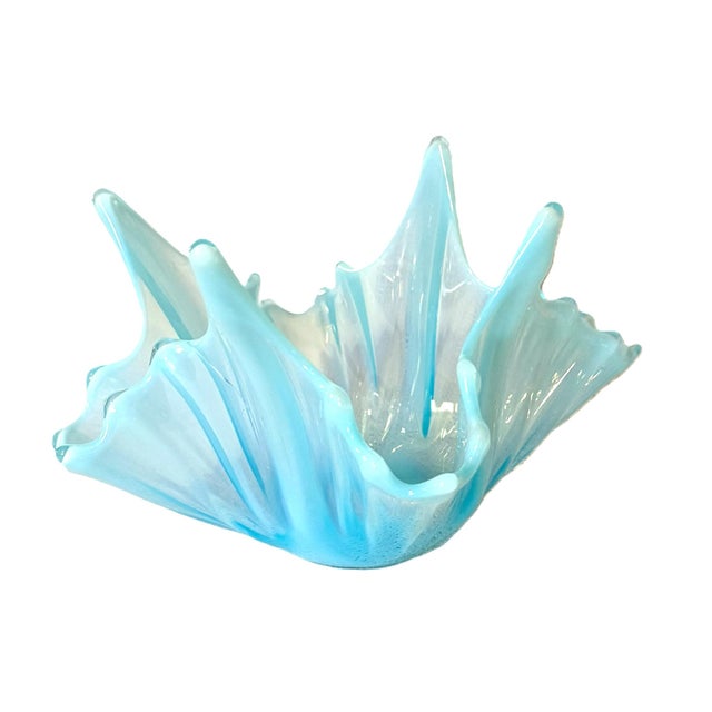 Mid 20th Century Vintage Handkerchief Bowl of Opalescent Crimped Blue Glass, by Fostoria For Sale - Image 5 of 12