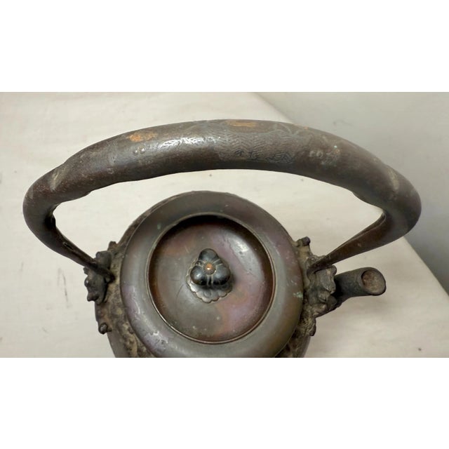 Rare Antique 1800's Japanese Meiji Tetsubin Seijudo Iron Tea Pot Kettle W/ Cover For Sale - Image 9 of 17