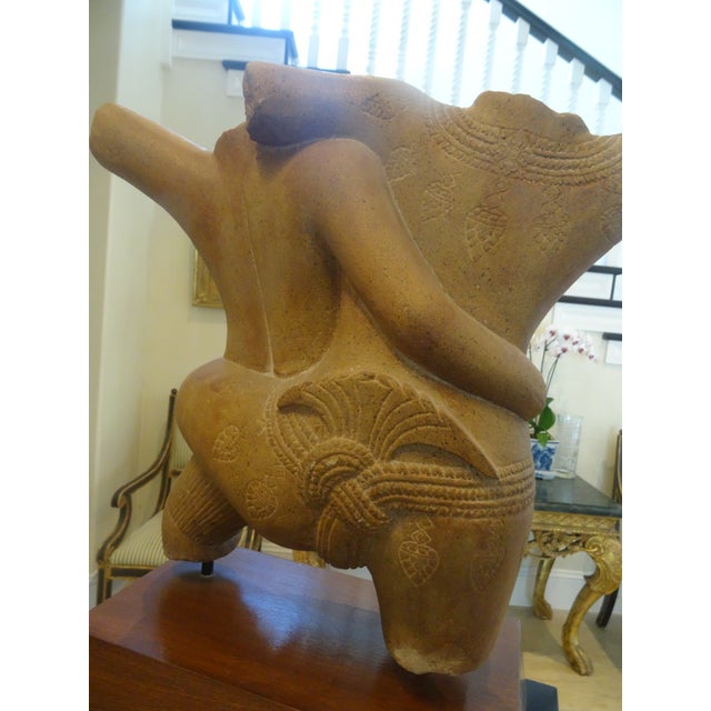 18th or 19th Century Khmer Stature of Warriors on Custom Black Lacquered Pedestal For Sale In Los Angeles - Image 6 of 11