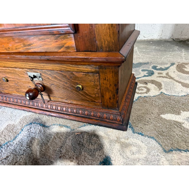 19th Century Antique Victorian Style One Door One Drawer Pedestal Cabinet With Porcelain Hardware and Key For Sale - Image 15 of 17