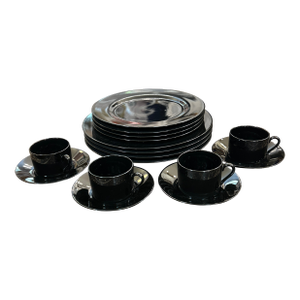Emilio Bergamin Italy for Taitu Black Porcelain Ceramic Dinner Service for 4, Set of 12 Pieces