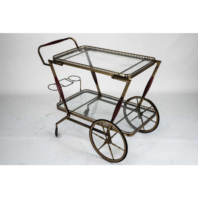 Mid-Century Italian Brass and Glass Bar Cart from Cesare Lacca, Italy, 1950s For Sale - Image 9 of 14