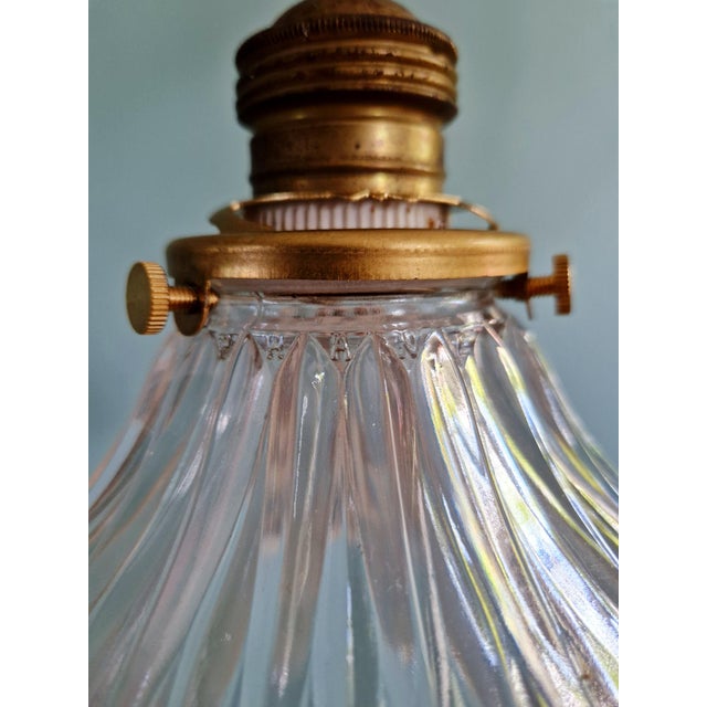 Metal Art Deco Pendant Light in Transparent Grooved Glass from Holophane, 1920s For Sale - Image 7 of 12
