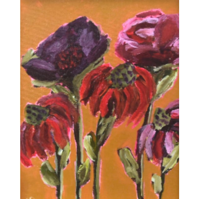 French Country Bold Impressionist Floral Painting Including the Antiqued Gold Wood Frame For Sale - Image 3 of 5