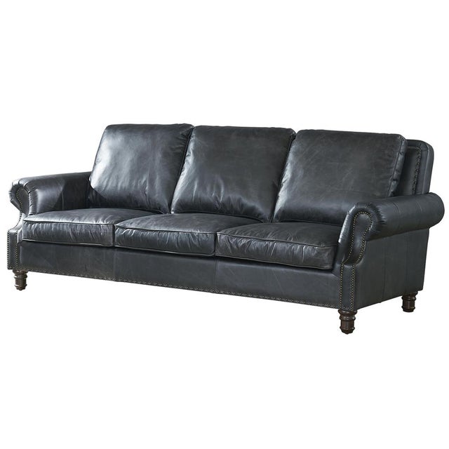 Animal Skin English Rolled Arm Sofa - Slate Leather For Sale - Image 7 of 9