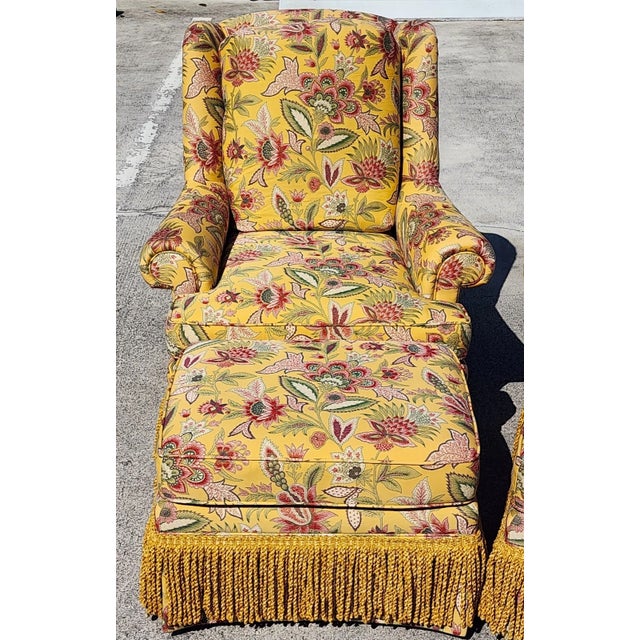 Textile Taylor King Wingback Lounge Chairs & Ottomans Pair For Sale - Image 7 of 18