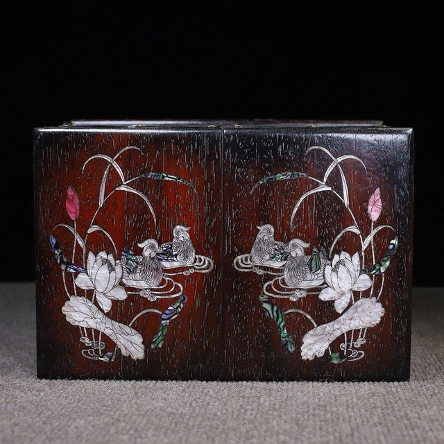 Chinese Zitan Wood Expanding Box Inlaid With Mother-of-Pearl For Sale - Image 3 of 10